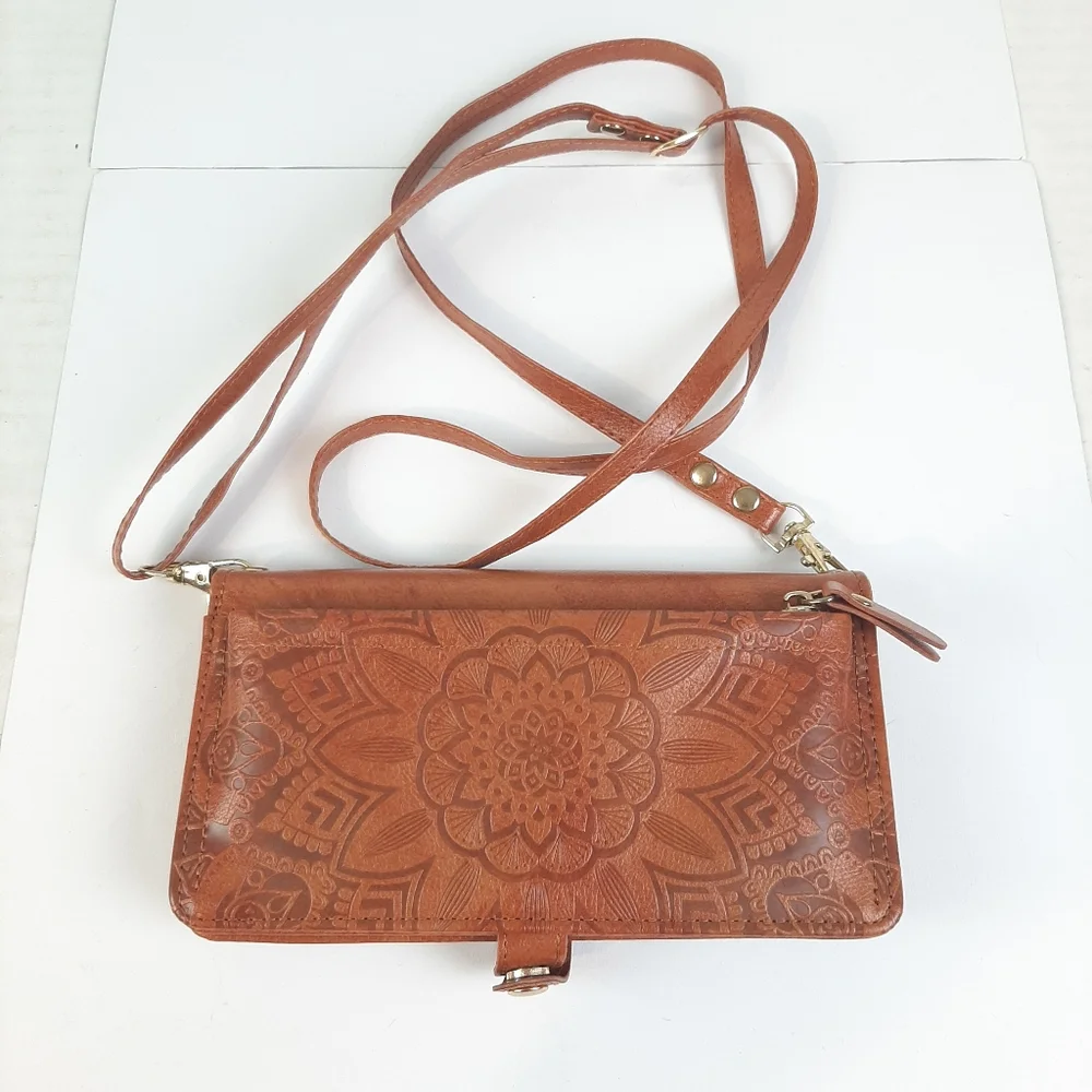 🔥Samsung S24 Brown Mandala Design Wallet Case Crossbody Purse